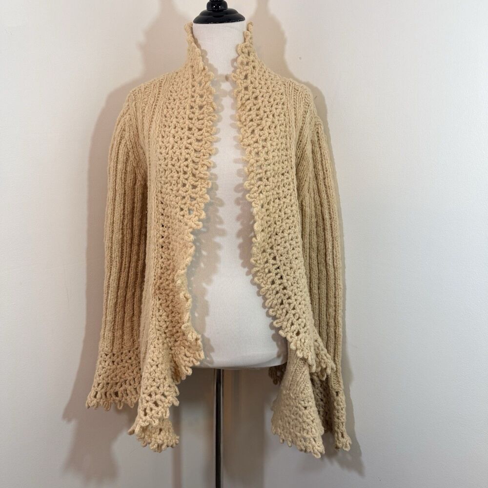 Express Vtg Handknit Wool Cardigan Sweater Size m Chunky Lace Chunky Knit Boho